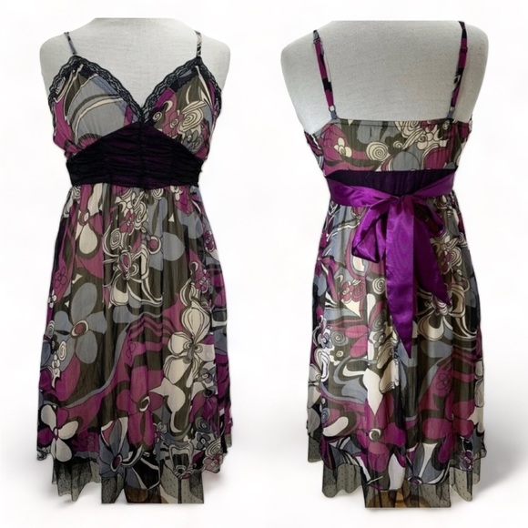 Lucy Collection Dresses & Skirts - Lucy Collection Floral Midi Dress Purple Straps Black Mix Floaty V-Neck UK12